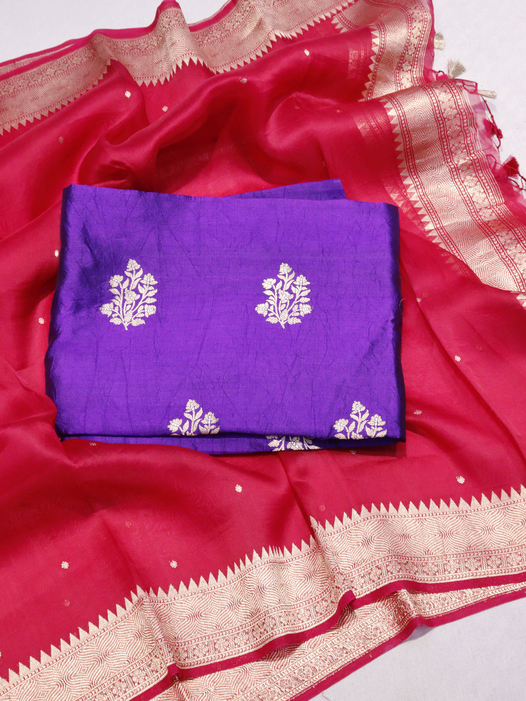 Banarasi Pure Soft Katan Silk Suit with Kora Silk Dupatta - Purple