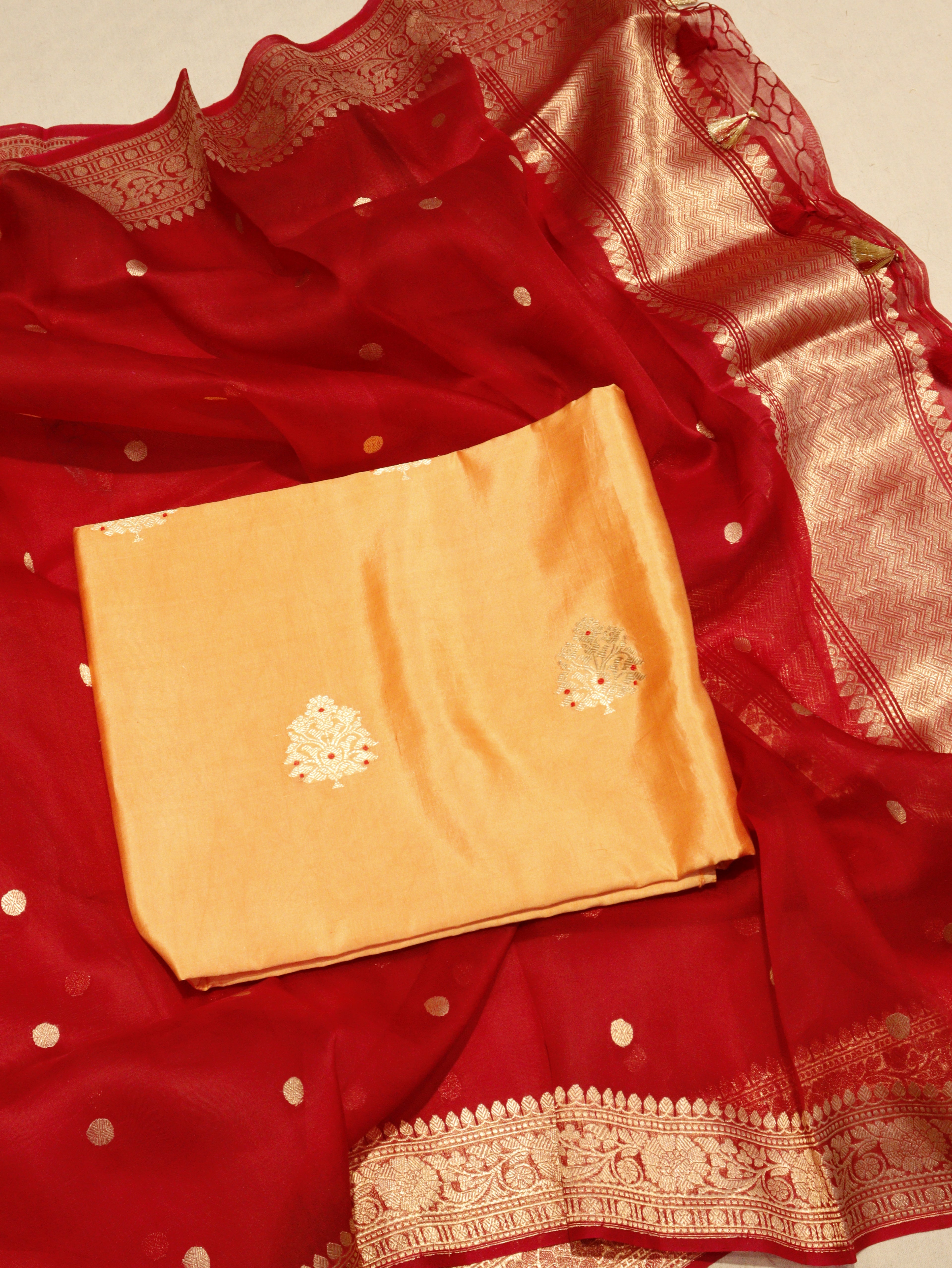 Banarasi Pure Soft Katan Silk Suit with Kora Silk Dupatta - Peach