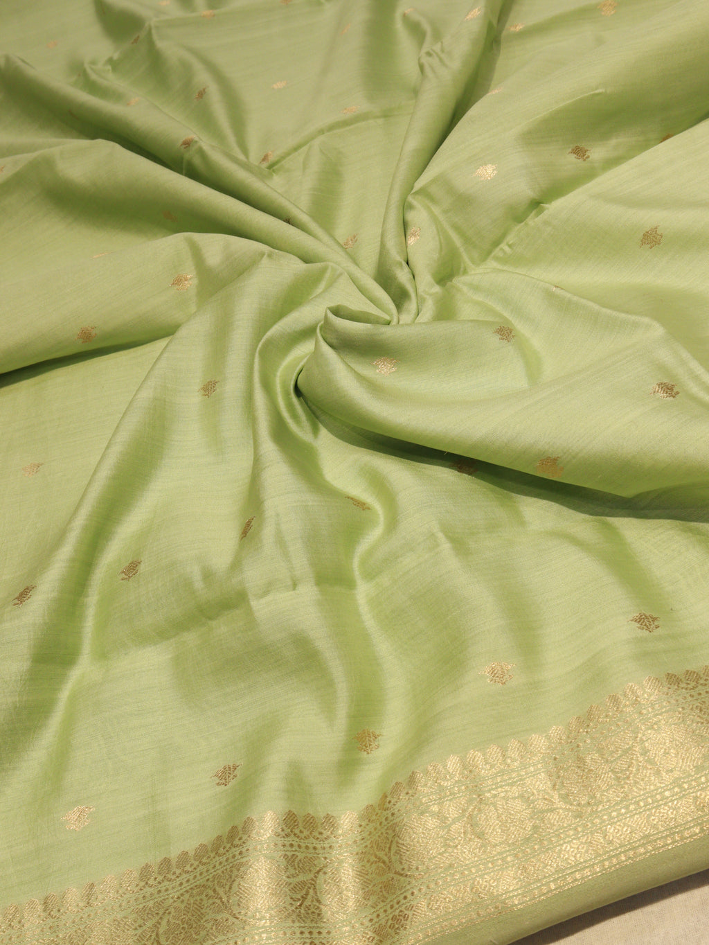 Banarasi Pure Soft Katan Silk Suit with Kora Silk Dupatta - Pista Green