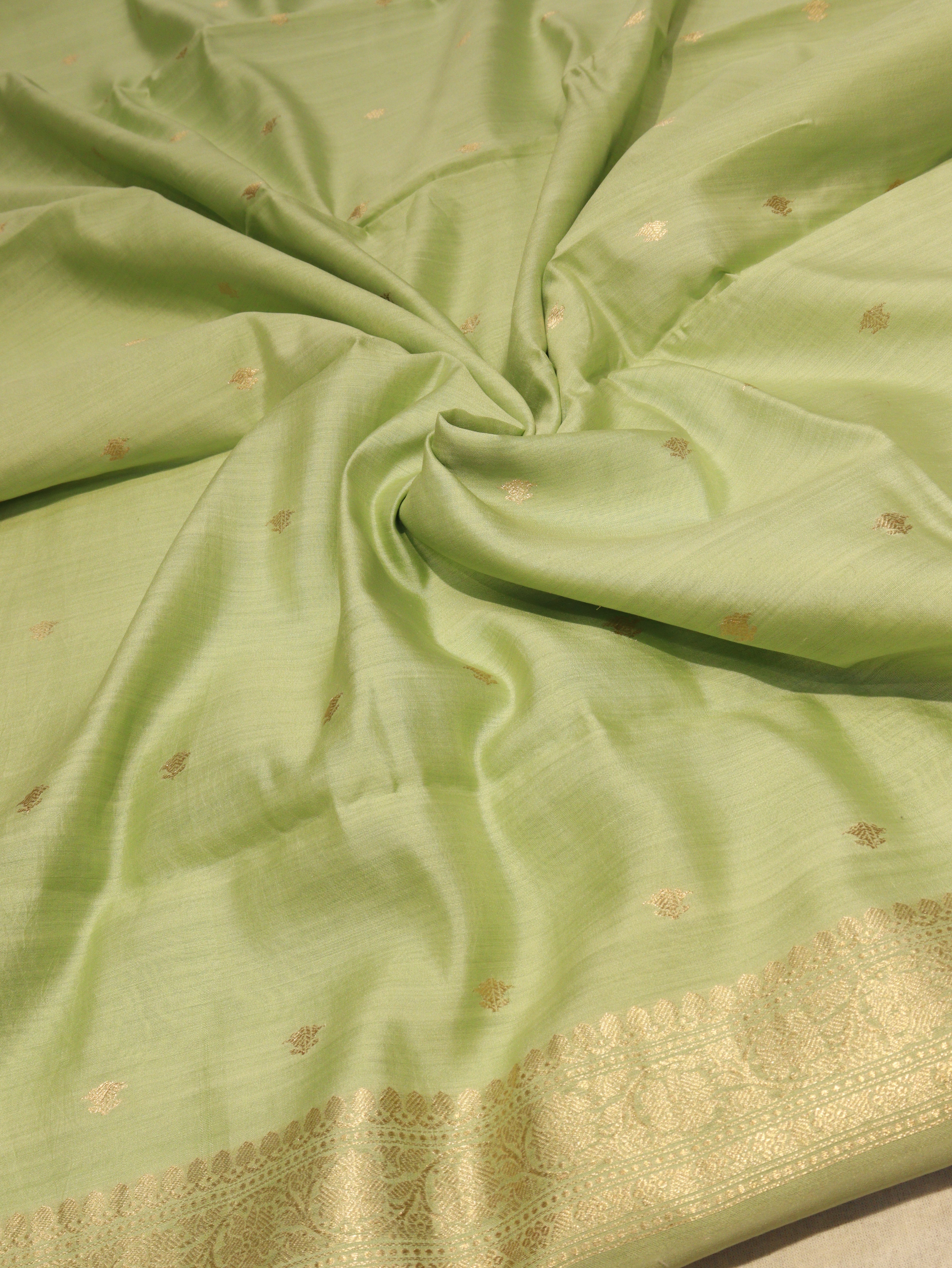 Banarasi Pure Soft Katan Silk Suit with Kora Silk Dupatta - Pista Green