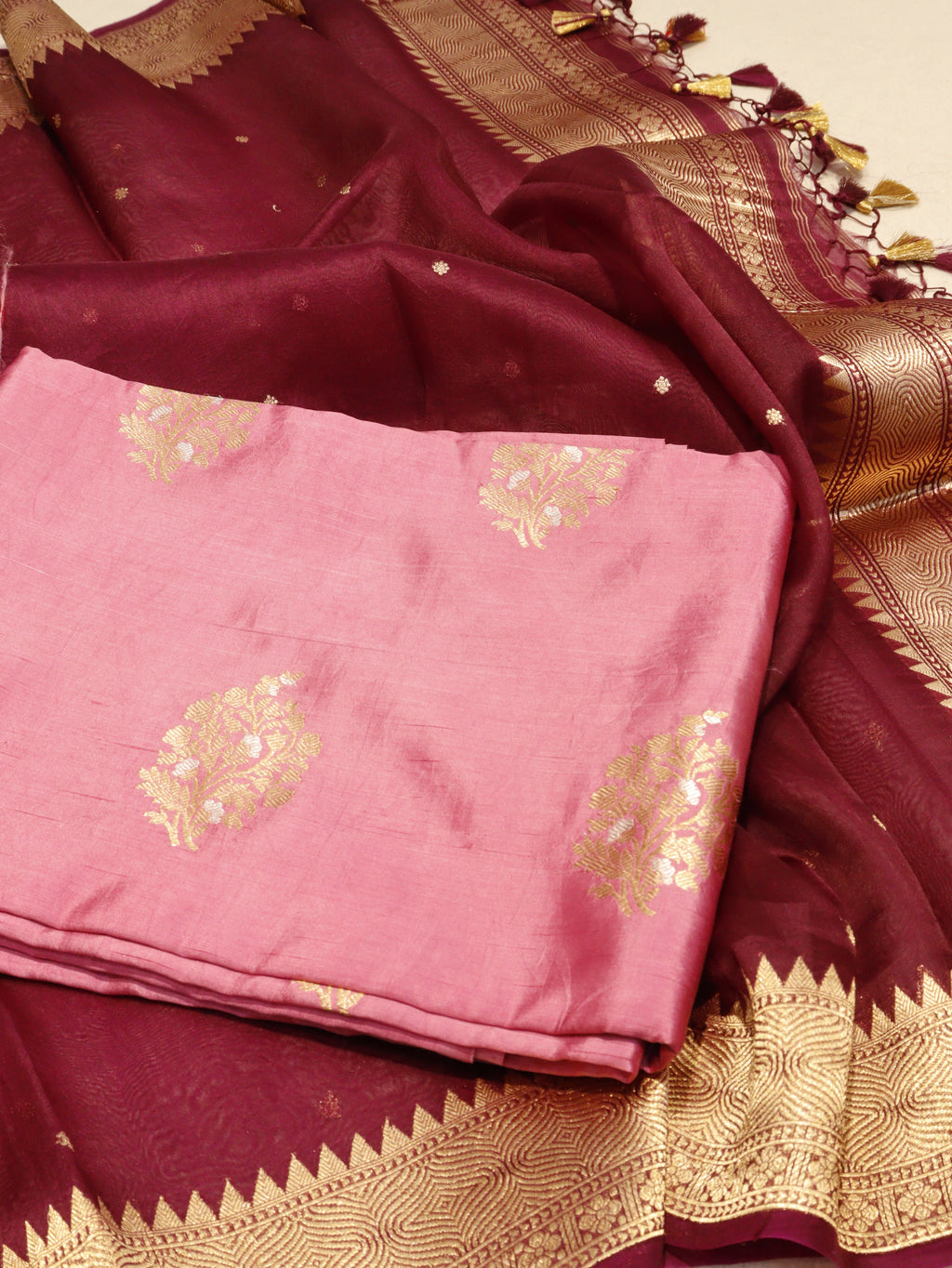 Banarasi Pure Soft Katan Silk Suit with Kora Silk Dupatta - Onion Pink