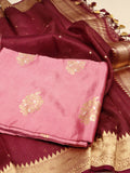 Banarasi Pure Soft Katan Silk Suit with Kora Silk Dupatta - Onion Pink
