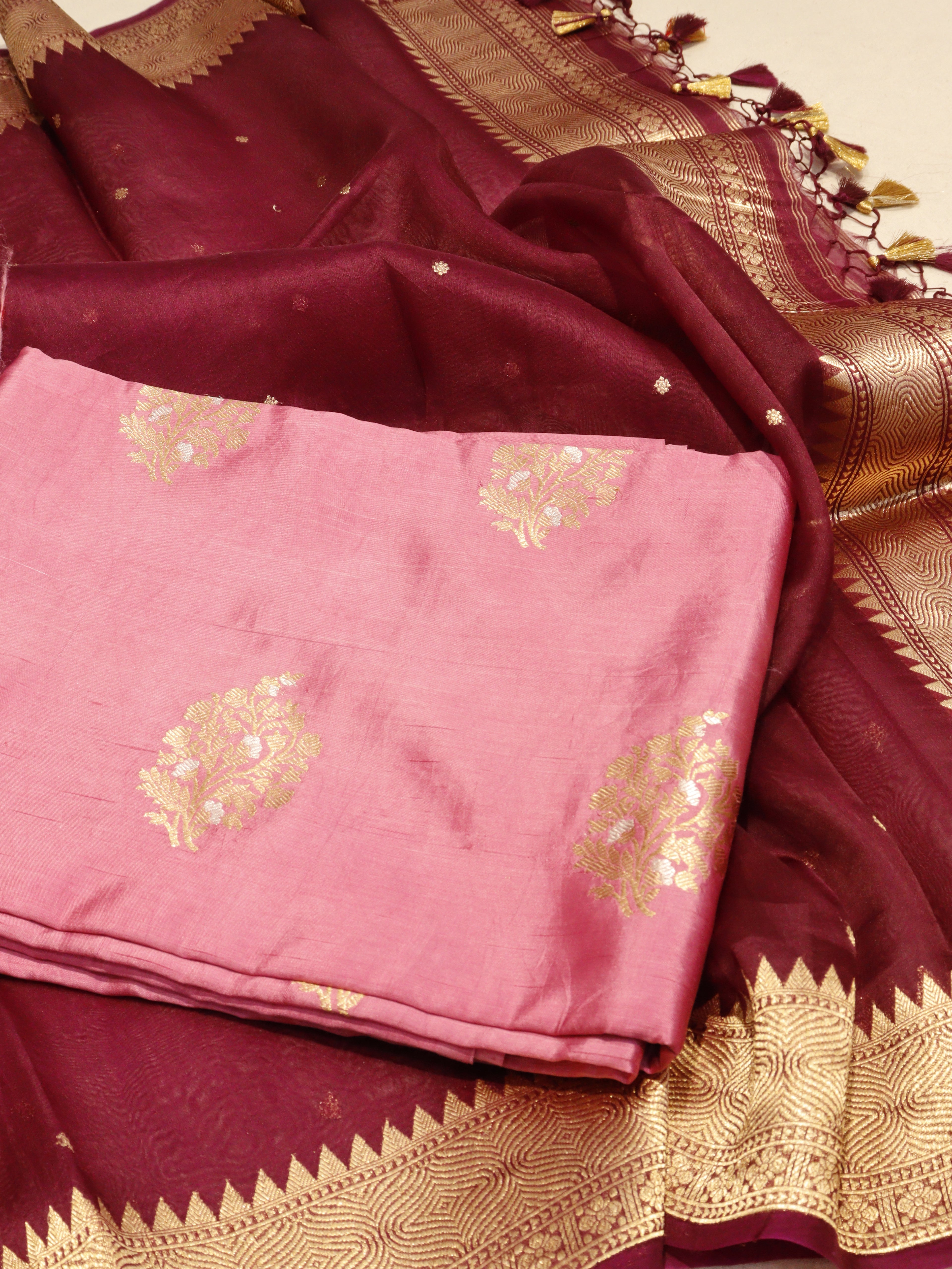 Banarasi Pure Soft Katan Silk Suit with Kora Silk Dupatta - Onion Pink