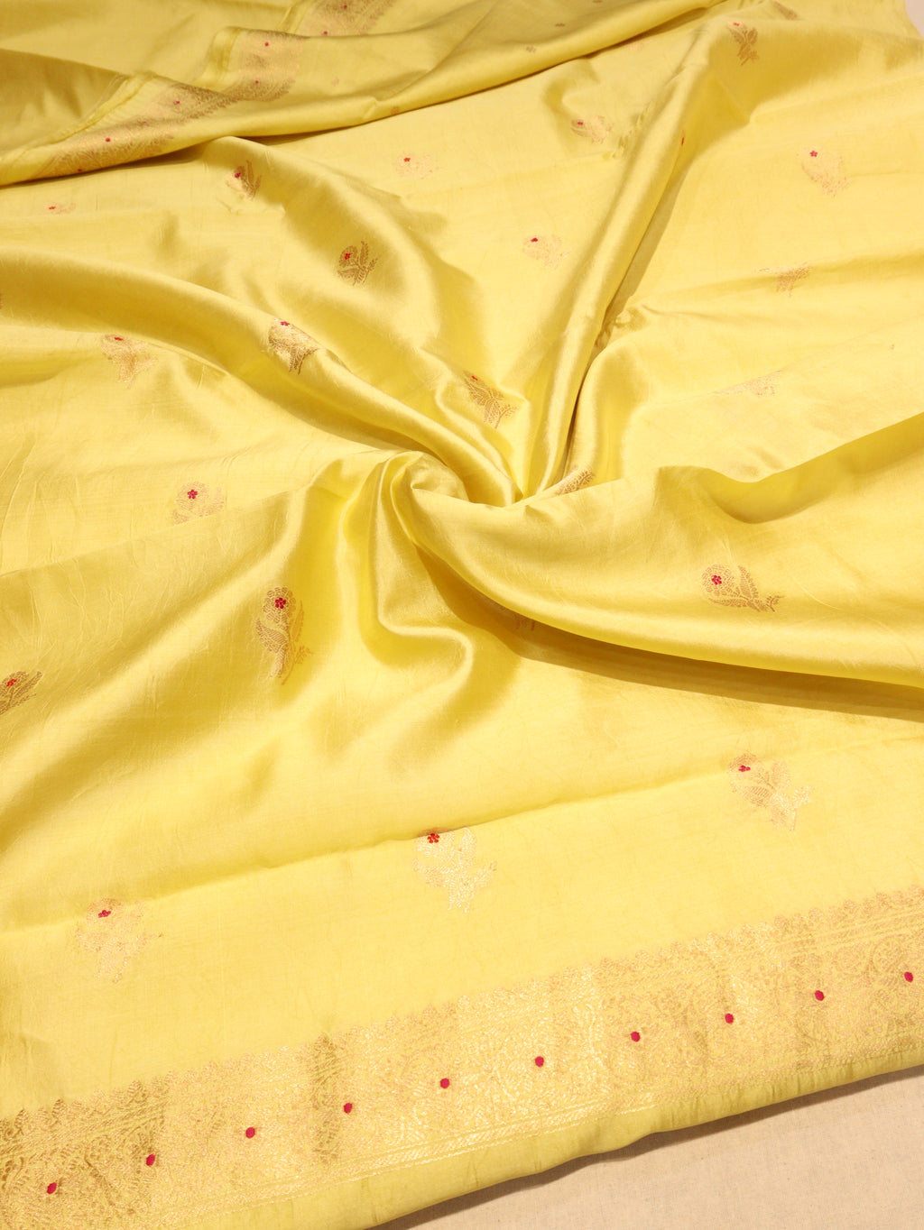 Banarasi Pure Soft Katan Silk Suit with Kora Silk Dupatta - Lemon Yellow