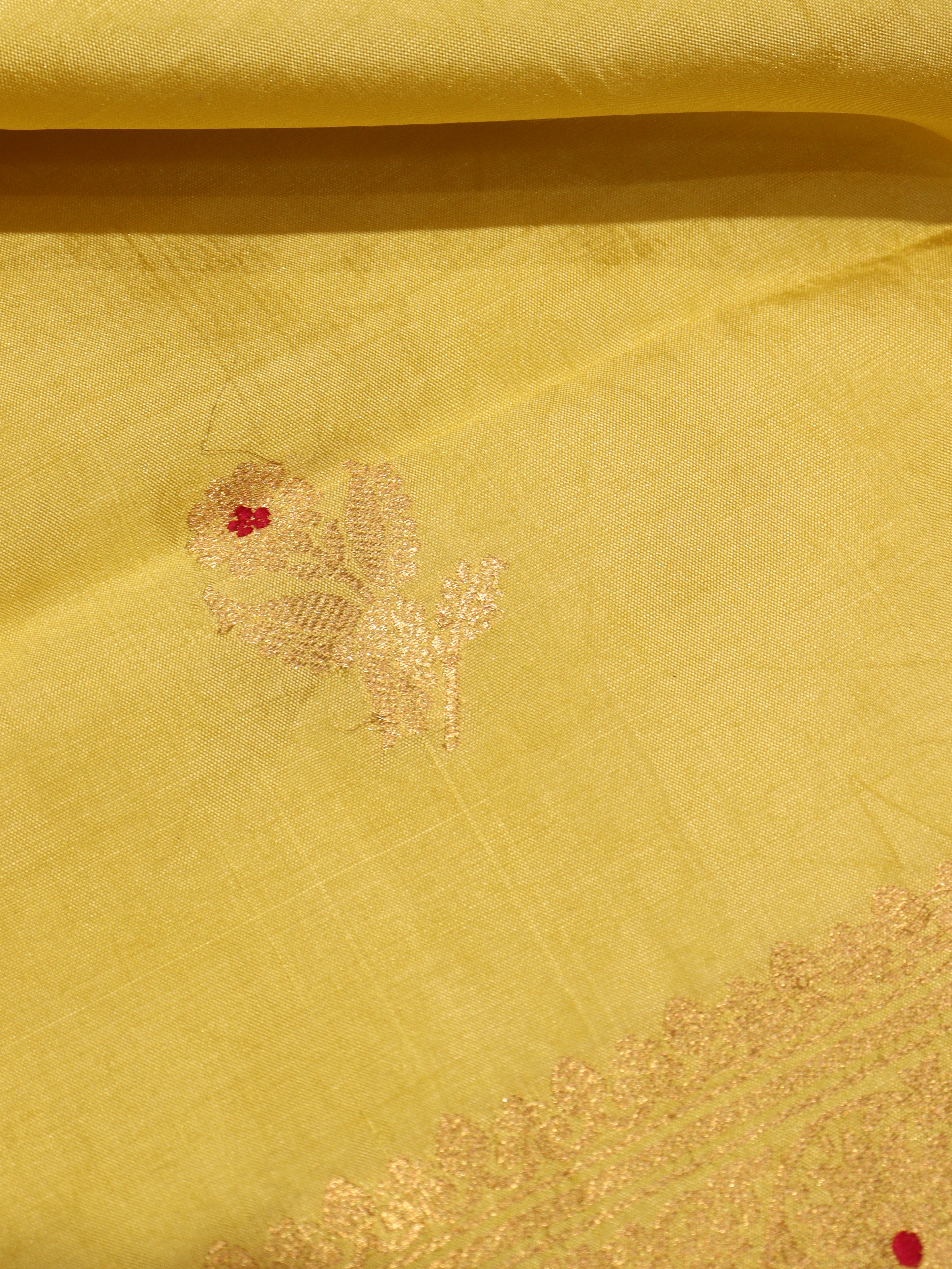 Banarasi Pure Soft Katan Silk Suit with Kora Silk Dupatta - Lemon Yellow