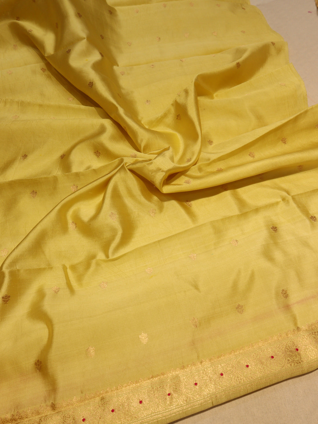 Banarasi Pure Soft Katan Silk Suit with Kora Silk Dupatta - Lemon Yellow