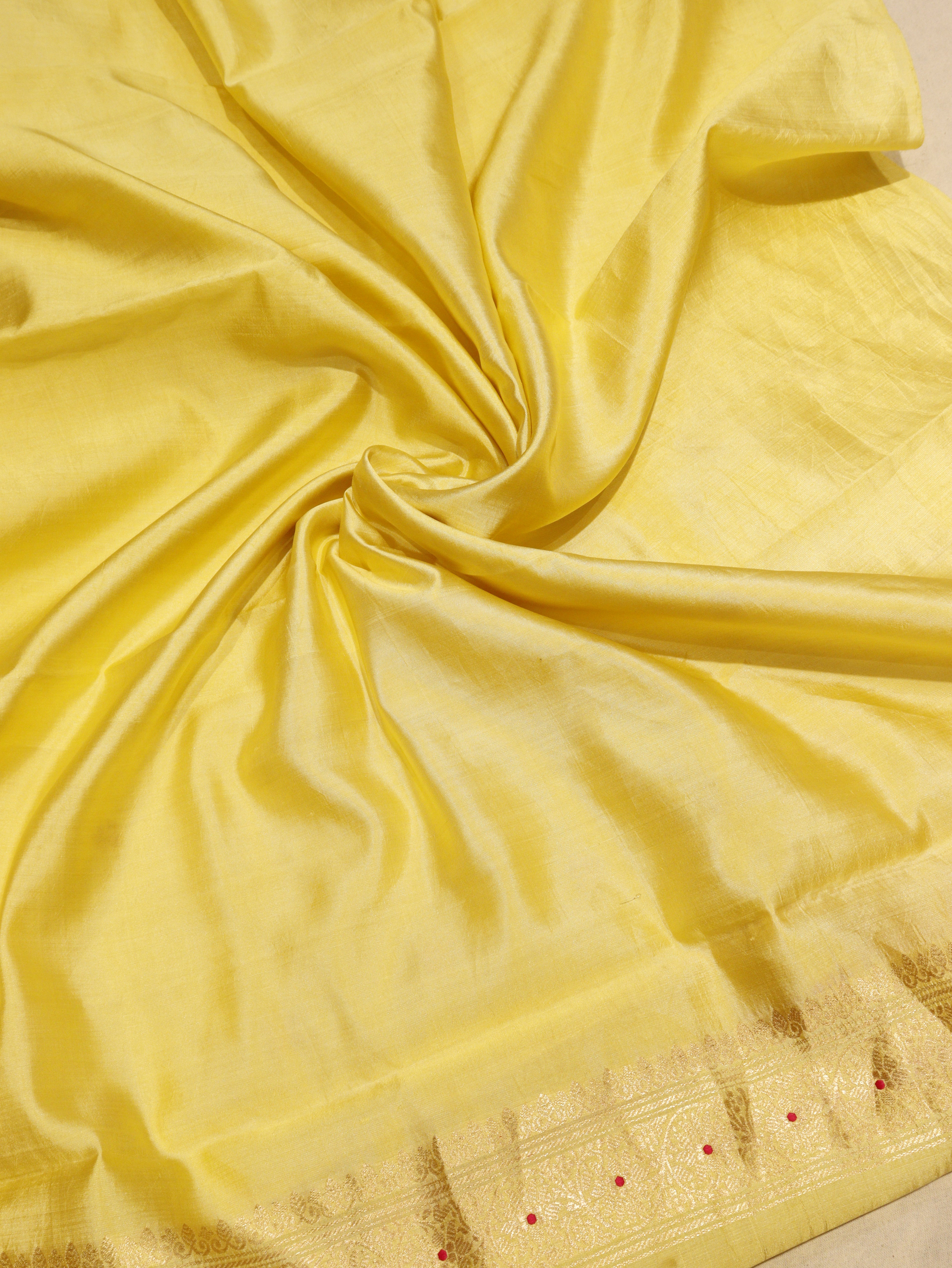 Banarasi Pure Soft Katan Silk Suit with Kora Silk Dupatta - Lemon Yellow