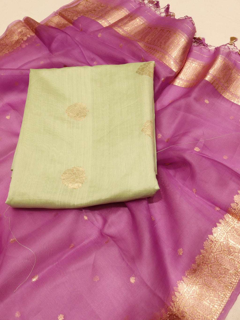 Banarasi Pure Soft Katan Silk Suit with Kora Silk Dupatta - Pista Green