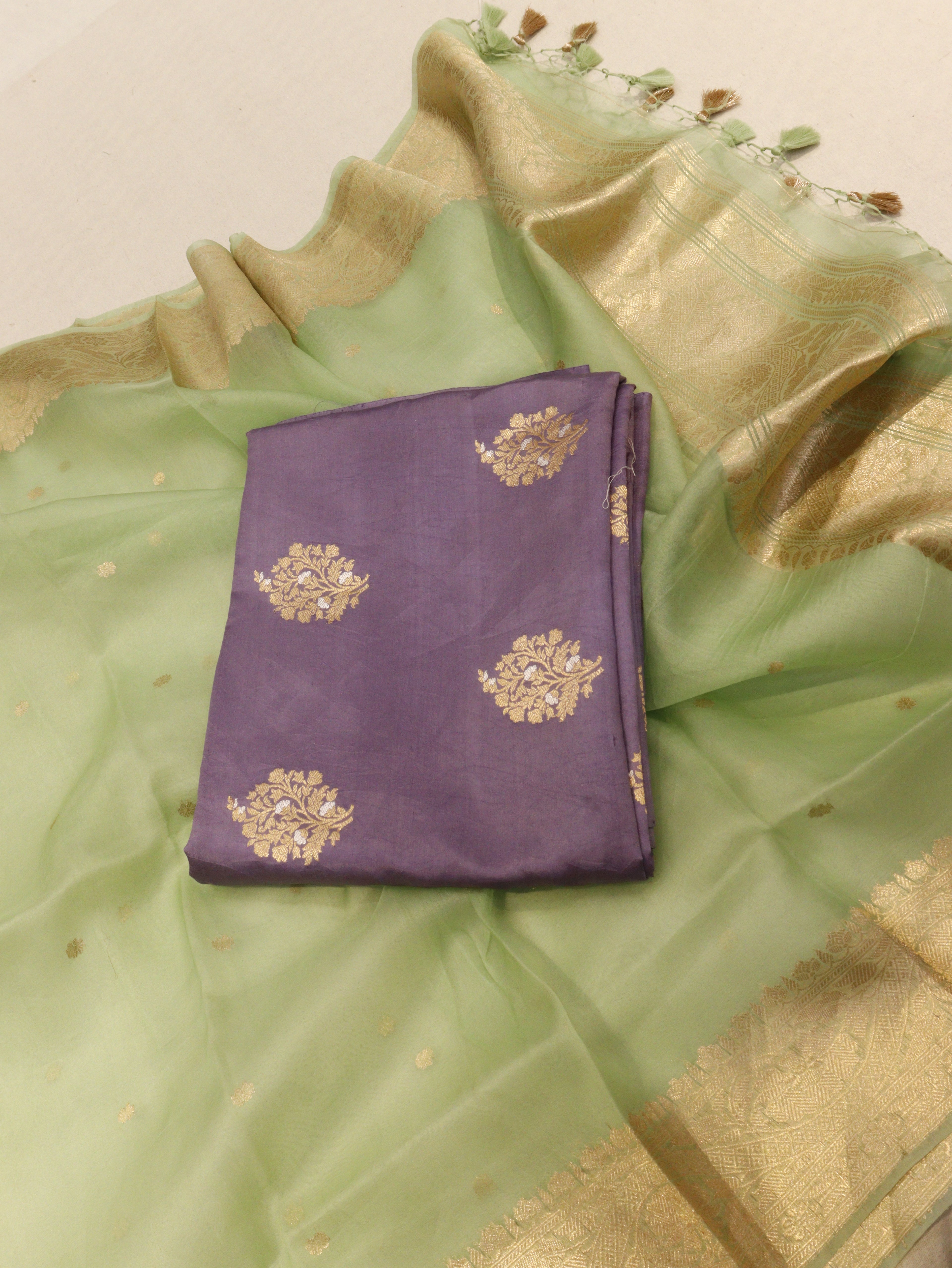 Banarasi Pure Soft Katan Silk Suit with Kora Silk Dupatta - Silver Purple