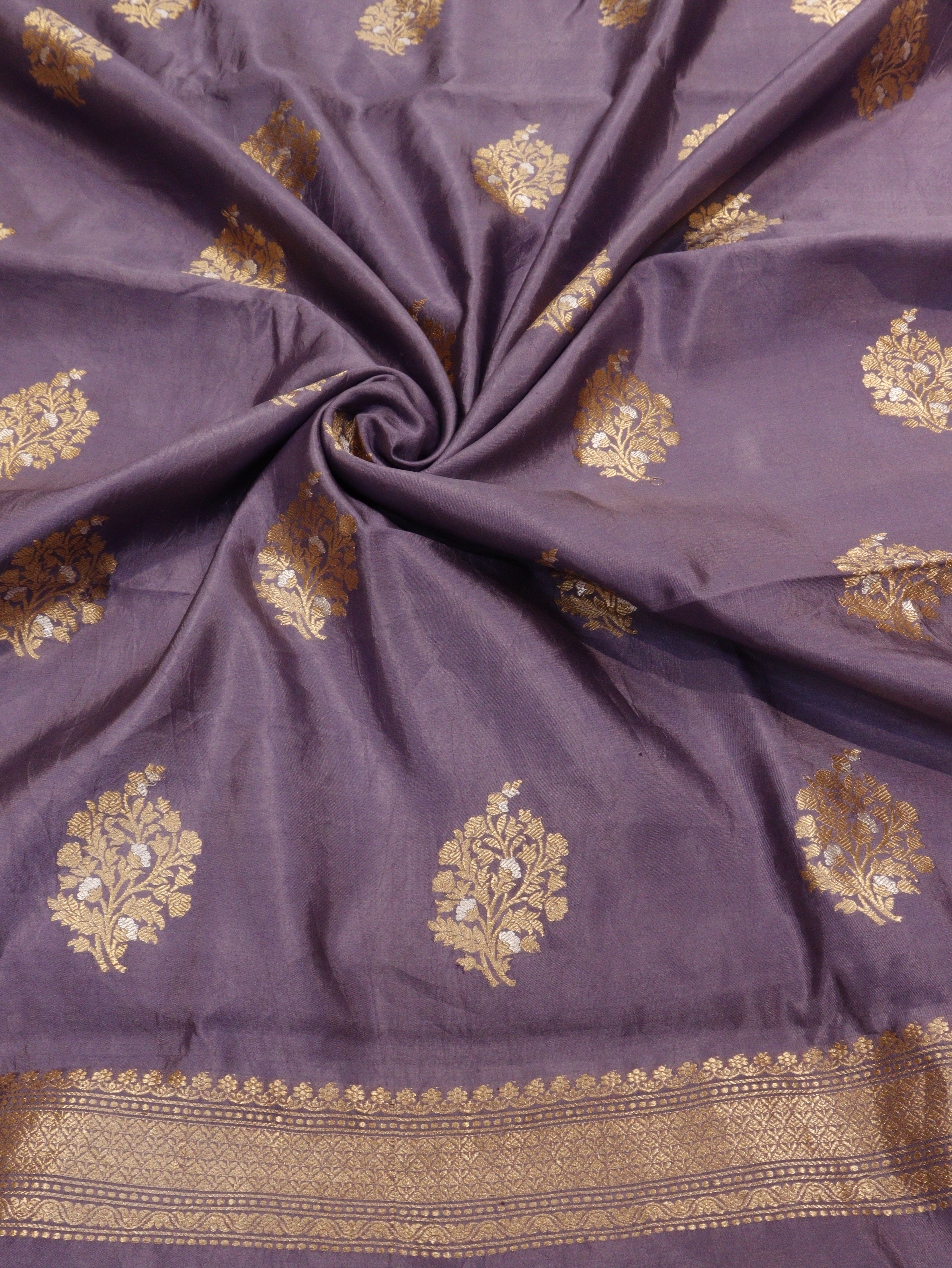 Banarasi Pure Soft Katan Silk Suit with Kora Silk Dupatta - Silver Purple