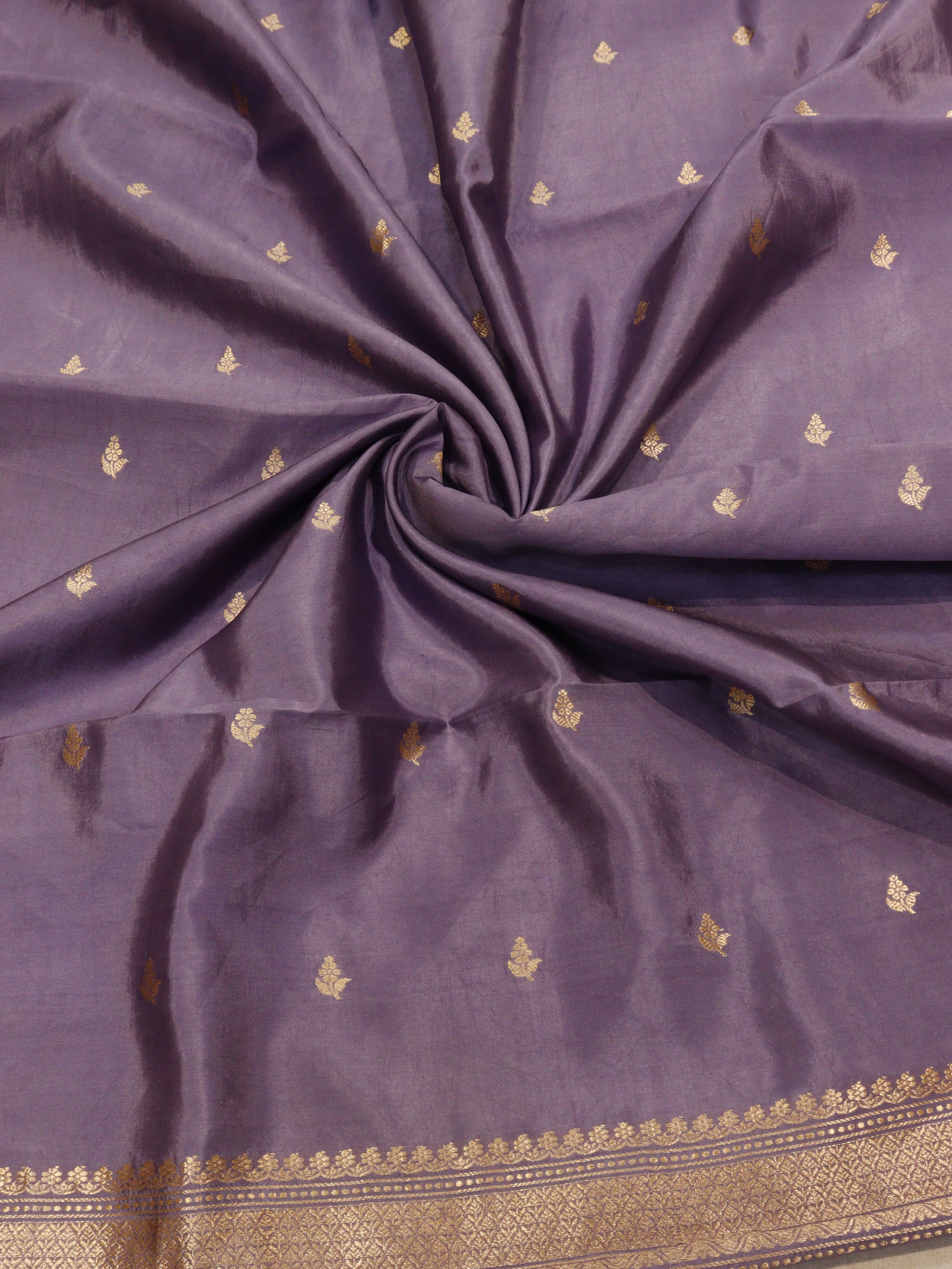 Banarasi Pure Soft Katan Silk Suit with Kora Silk Dupatta - Silver Purple