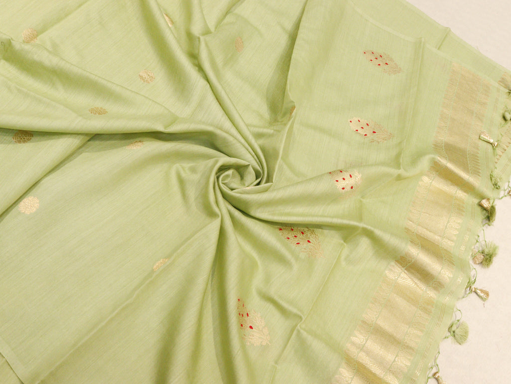 Handloom Moonga Silk suit set -Pista Green