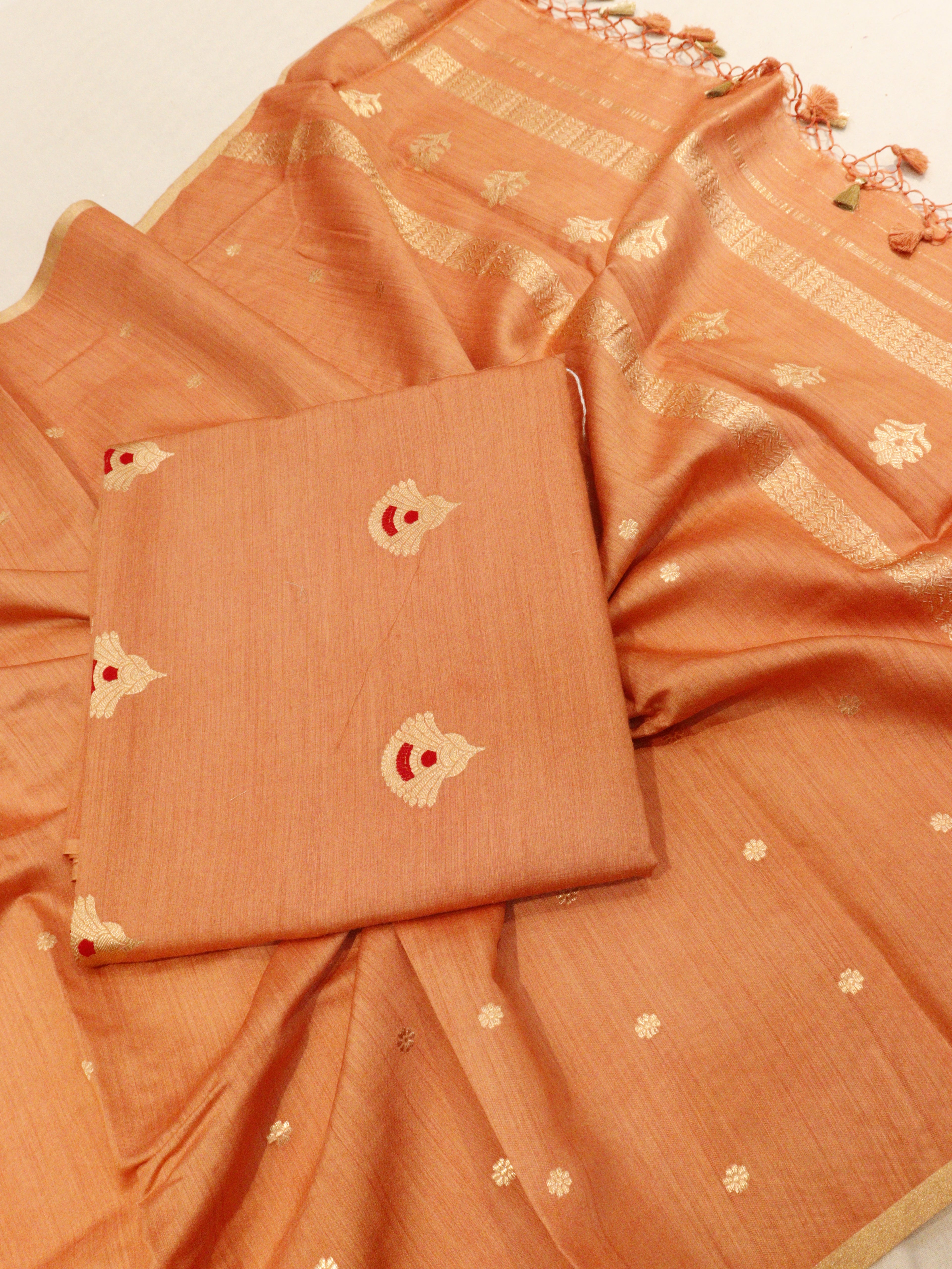 Handloom Moonga Silk suit set -Peach