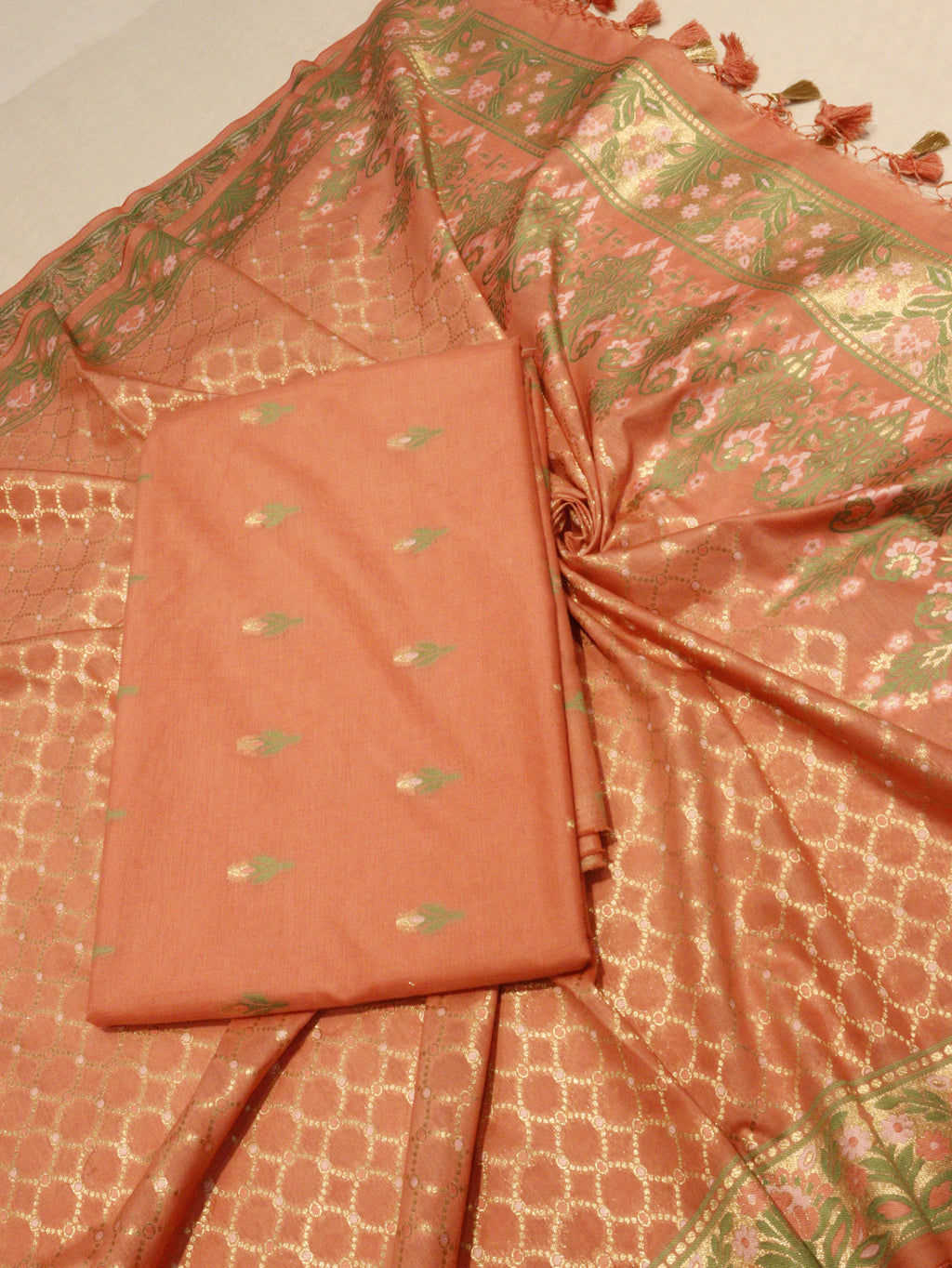 Pure Cotton Silk Suit - Peach