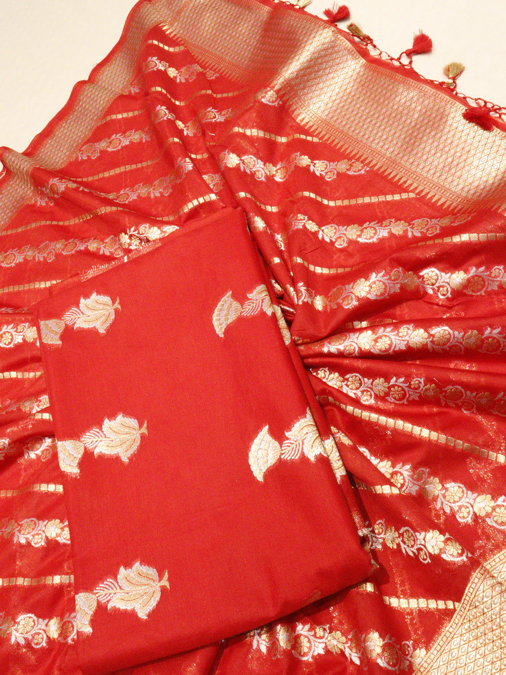 Pure Cotton Silk Suit - Red