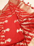 Pure Cotton Silk Suit - Red