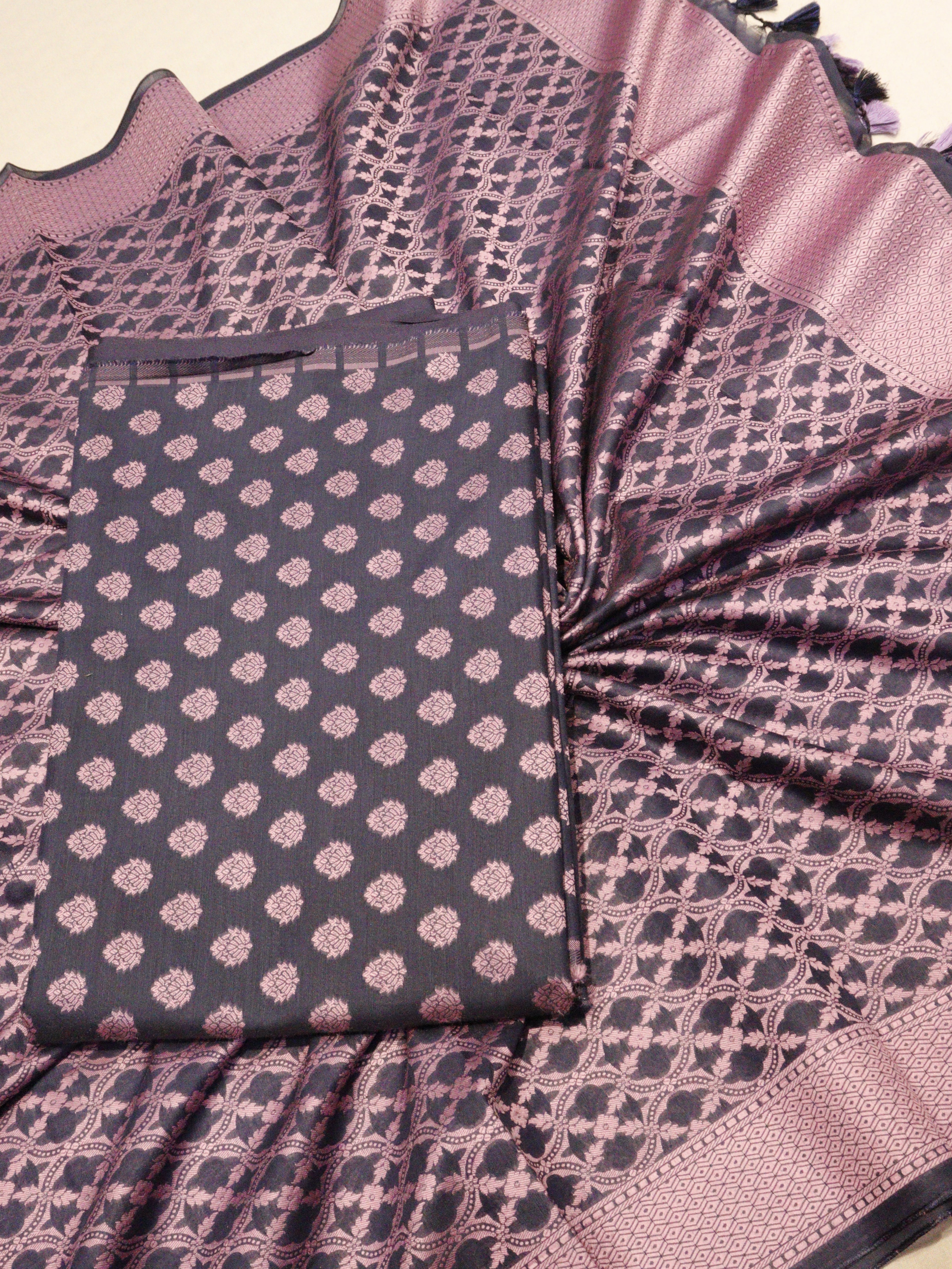 Pure Cotton Silk Suit - Navy Blue