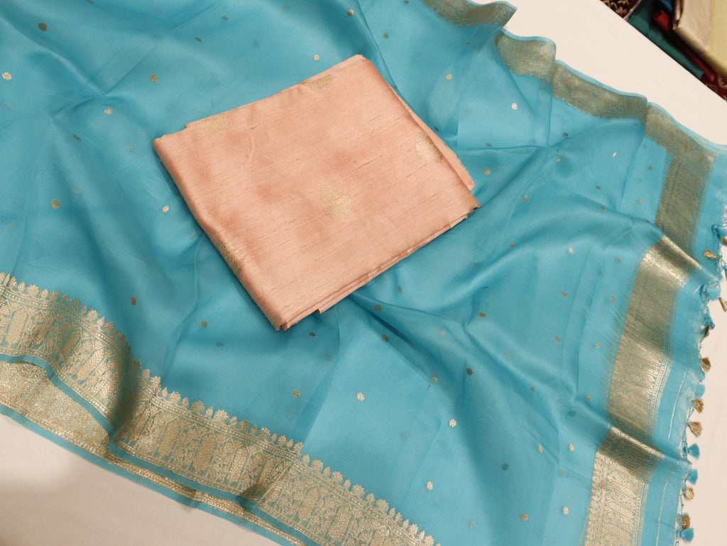 Banarasi Pure Tussar Suit with Kora Silk Dupatta - Peach