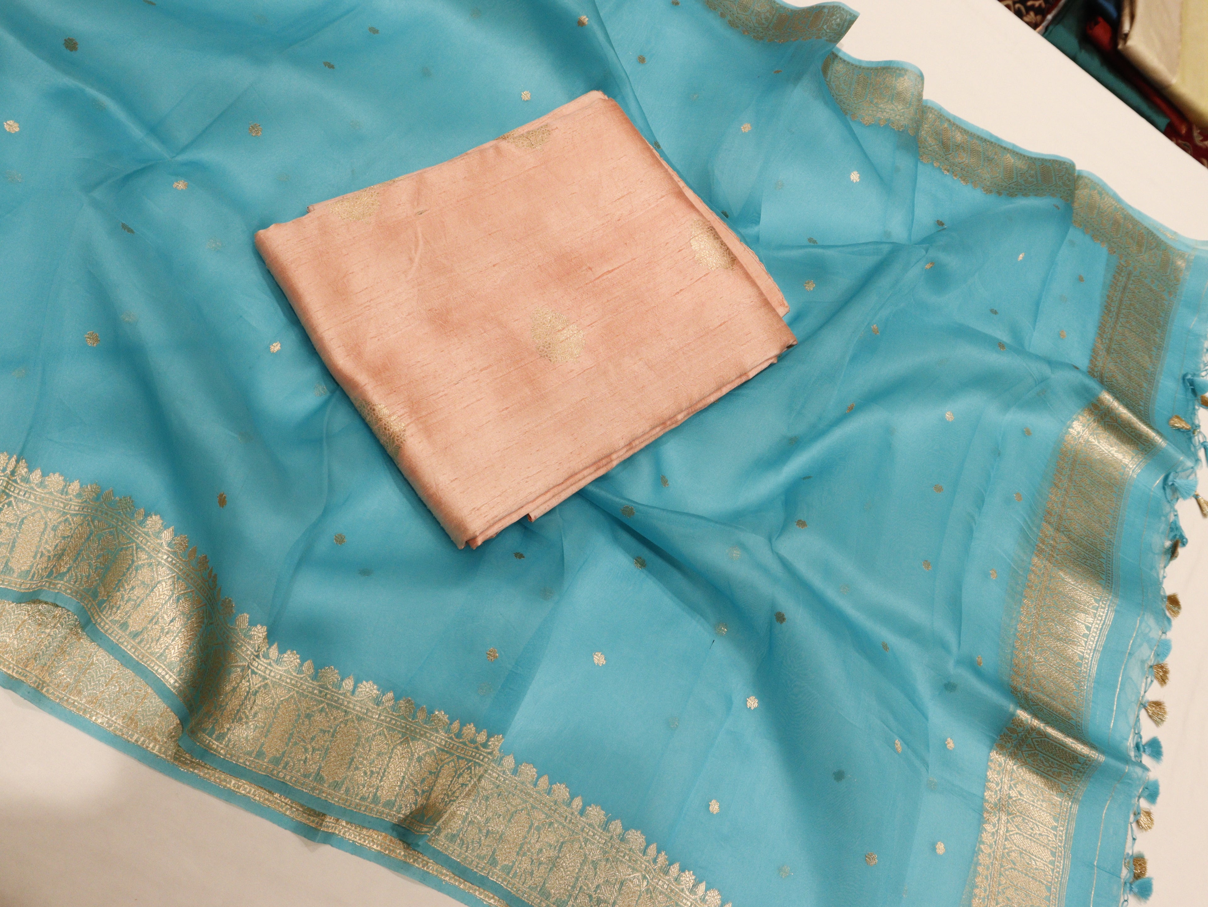 Banarasi Pure Tussar Suit with Kora Silk Dupatta - Peach