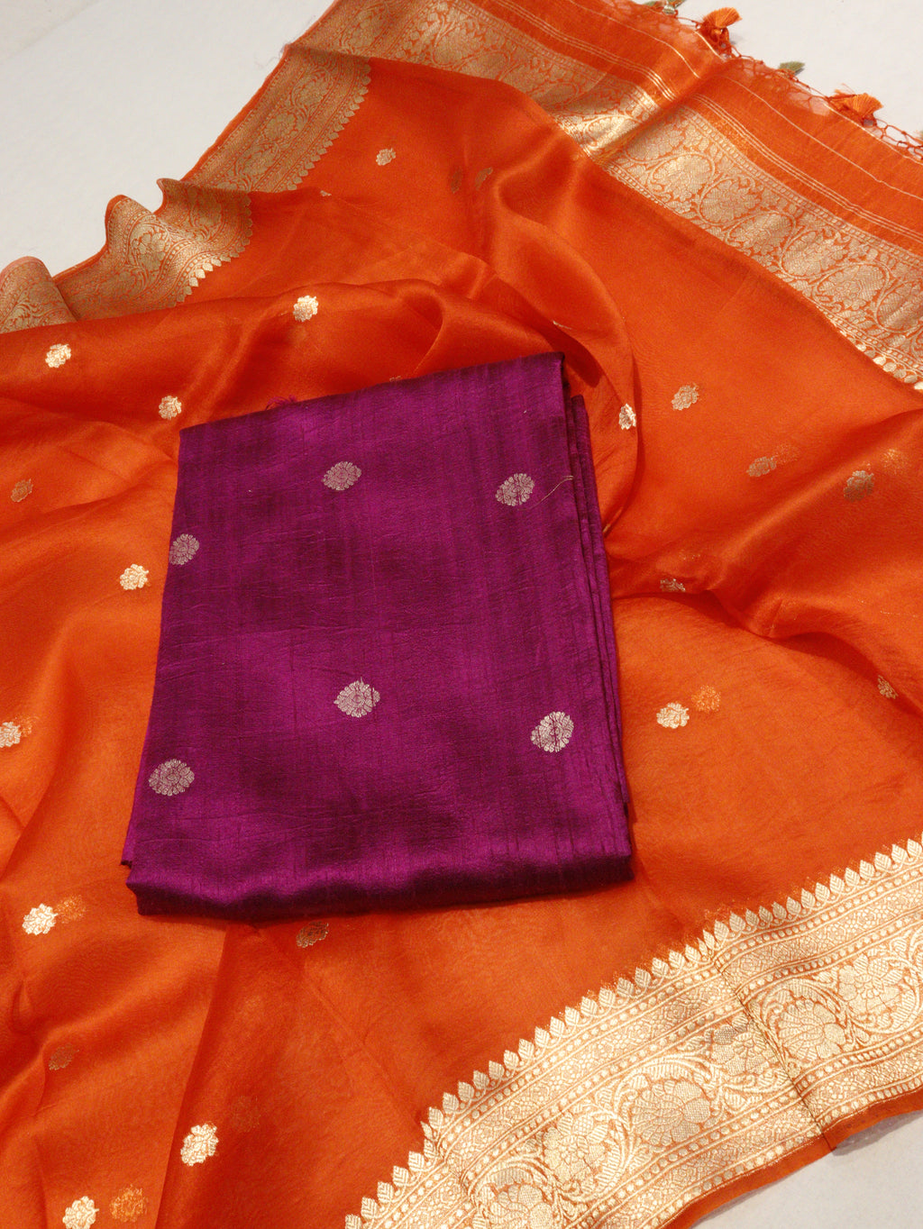 Banarasi Pure Tussar Suit with Kora Silk Dupatta - Magenta
