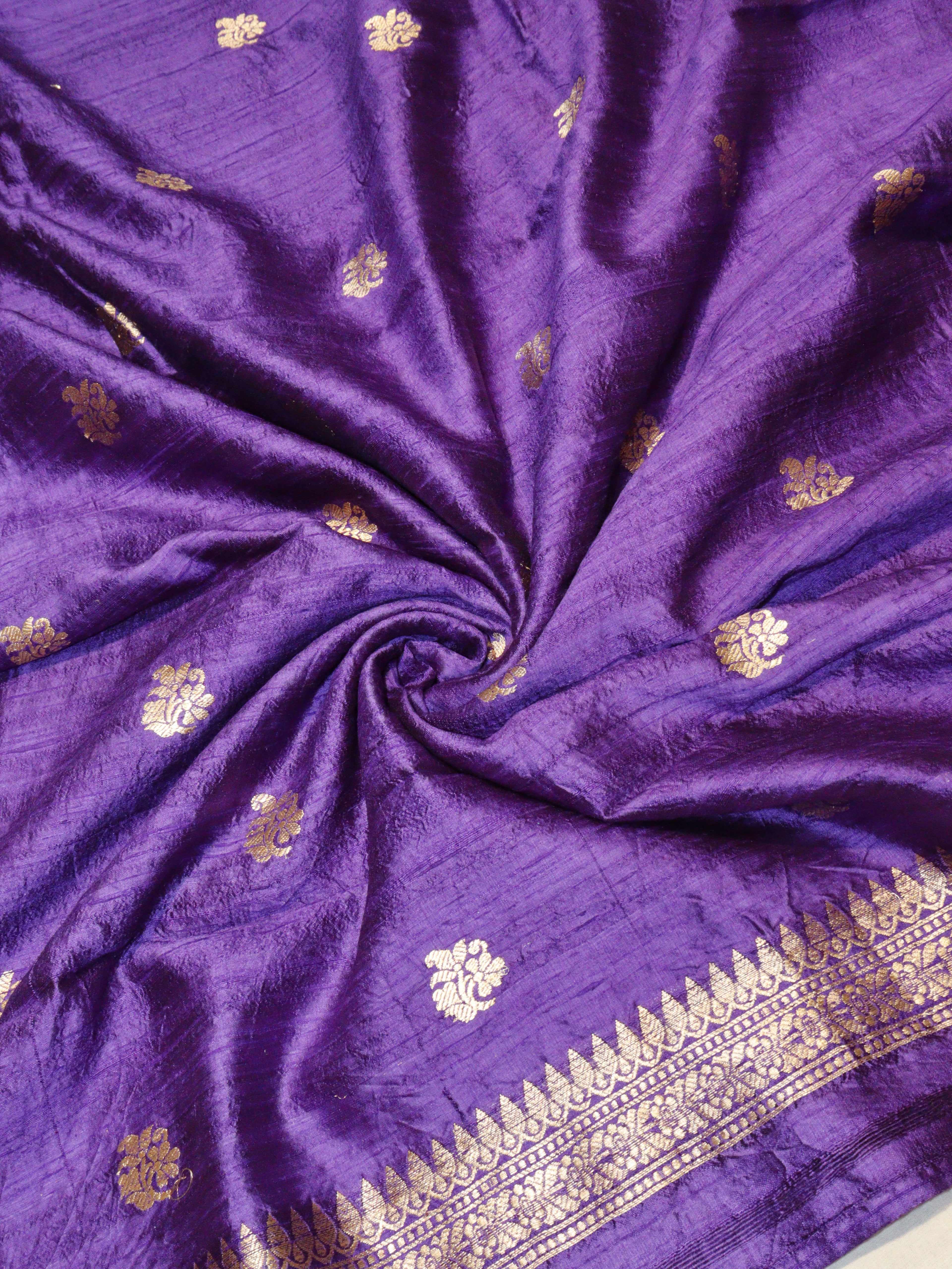 Banarasi Pure Tussar Suit with Kora Silk Dupatta - Bright Purple