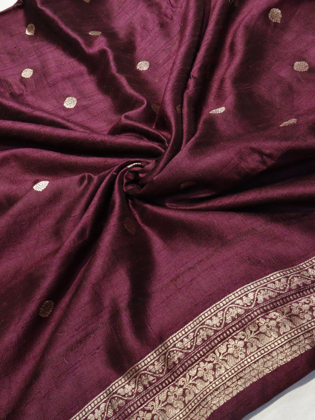 Banarasi Pure Tussar Suit with Kora Silk Dupatta -Wine