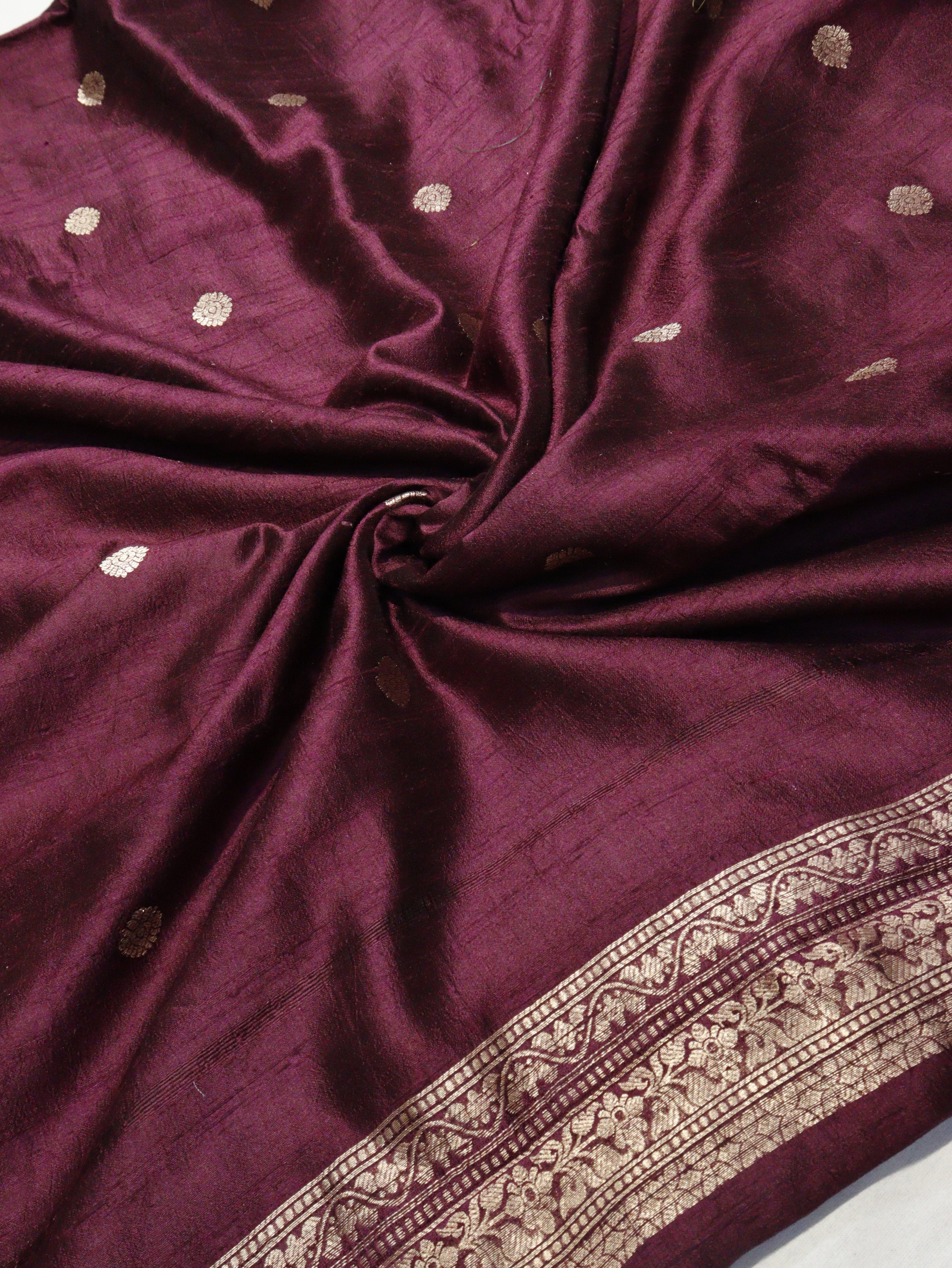 Banarasi Pure Tussar Suit with Kora Silk Dupatta -Wine