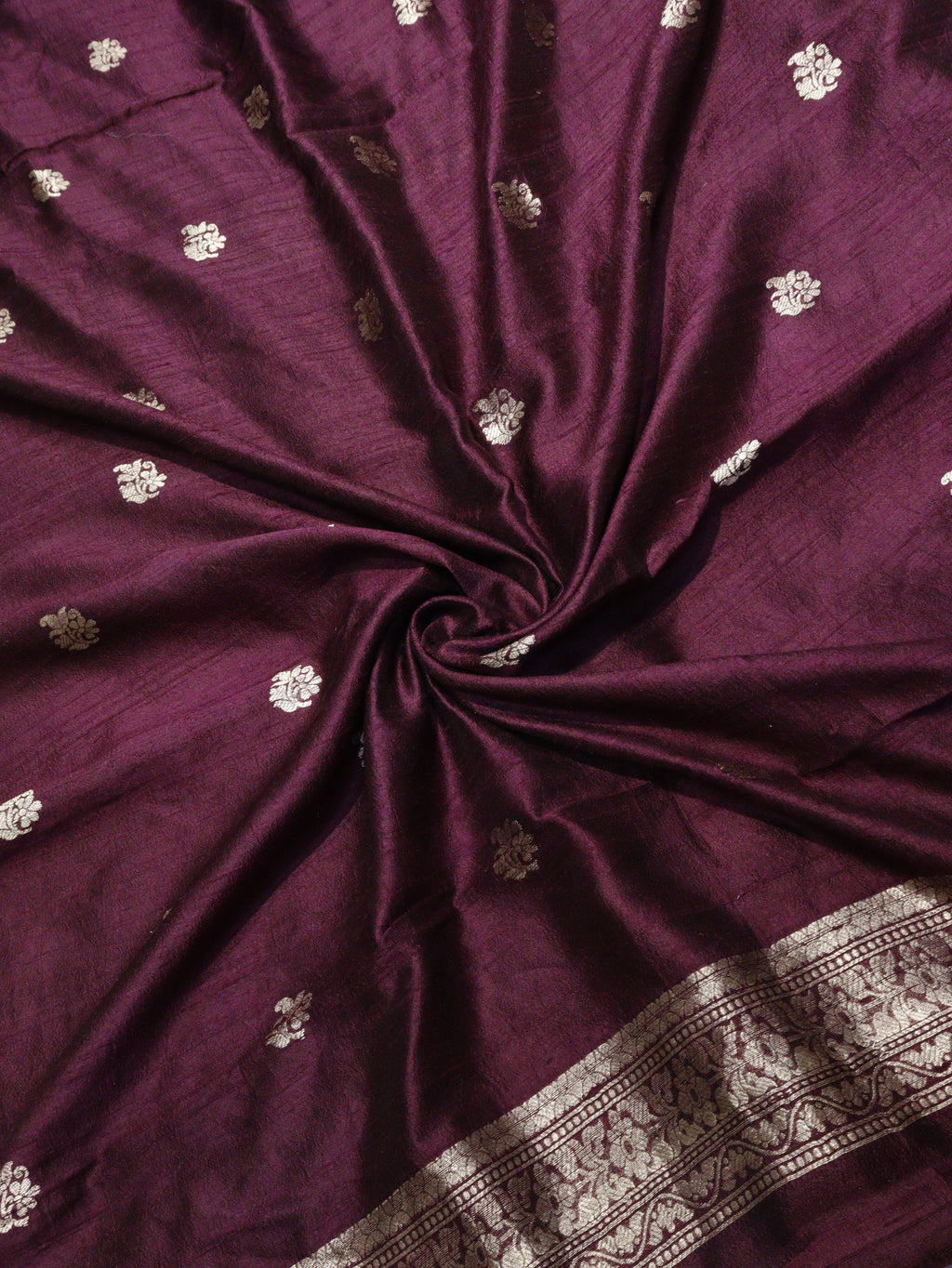 Banarasi Pure Tussar Suit with Kora Silk Dupatta -Wine