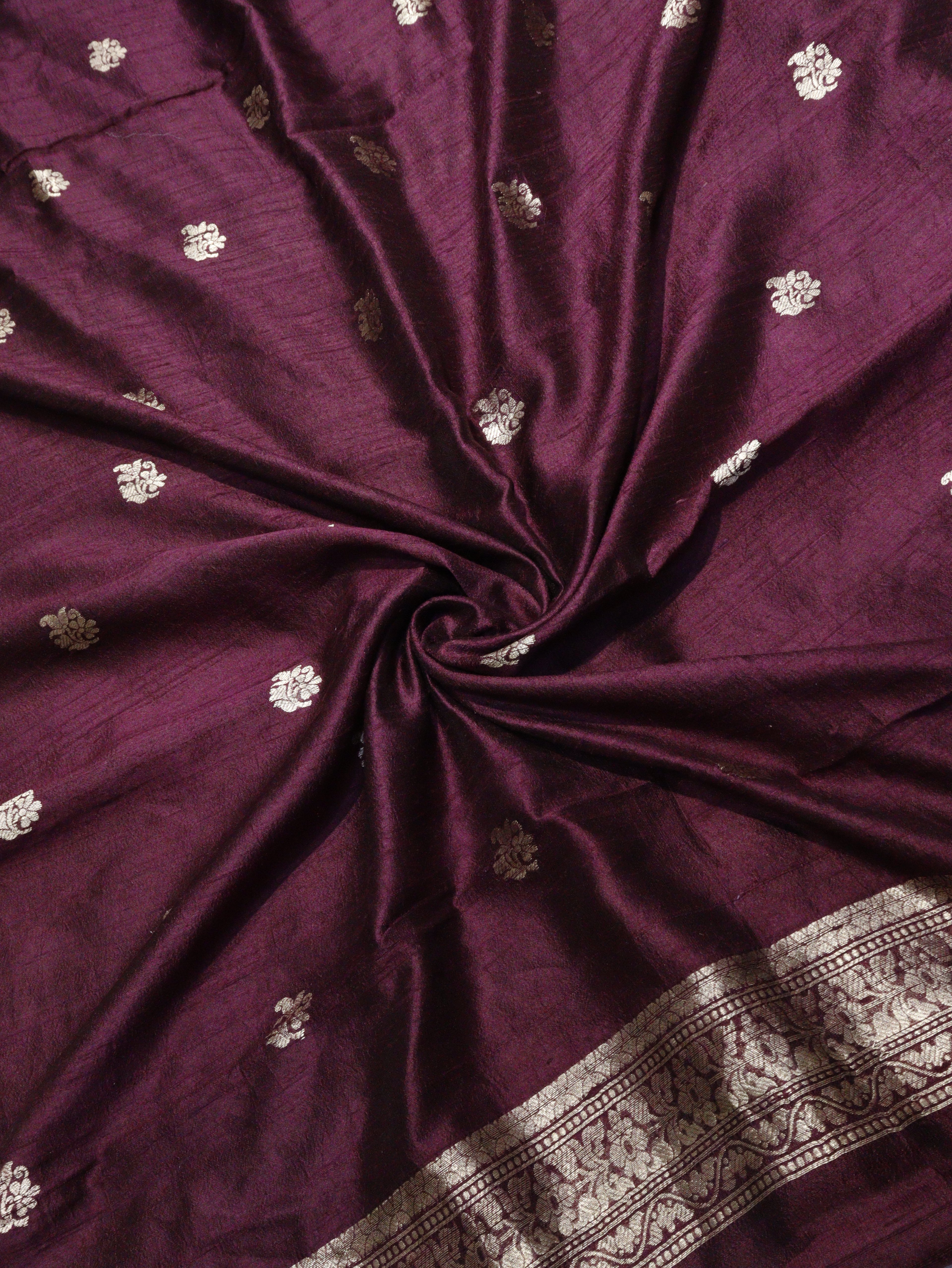 Banarasi Pure Tussar Suit with Kora Silk Dupatta -Wine