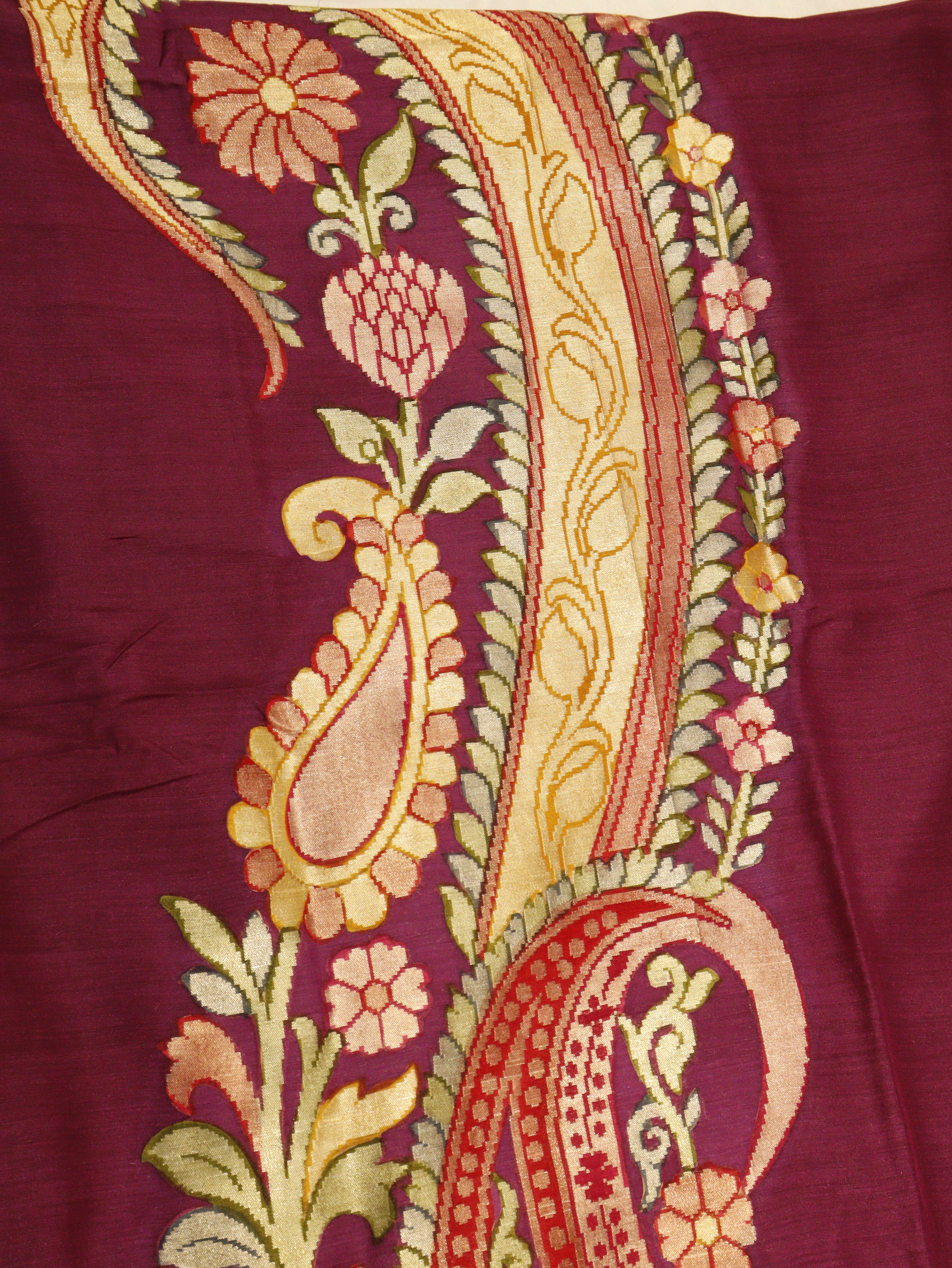 Paisley Pallu Handloom Banarasi Moonga Silk Saree - Purple with Red