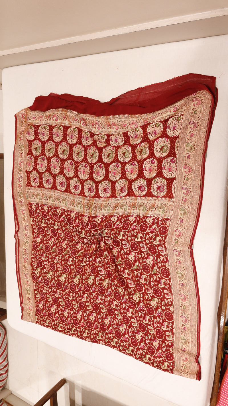Handwoven Bandhej Khaddi Georgette Saree