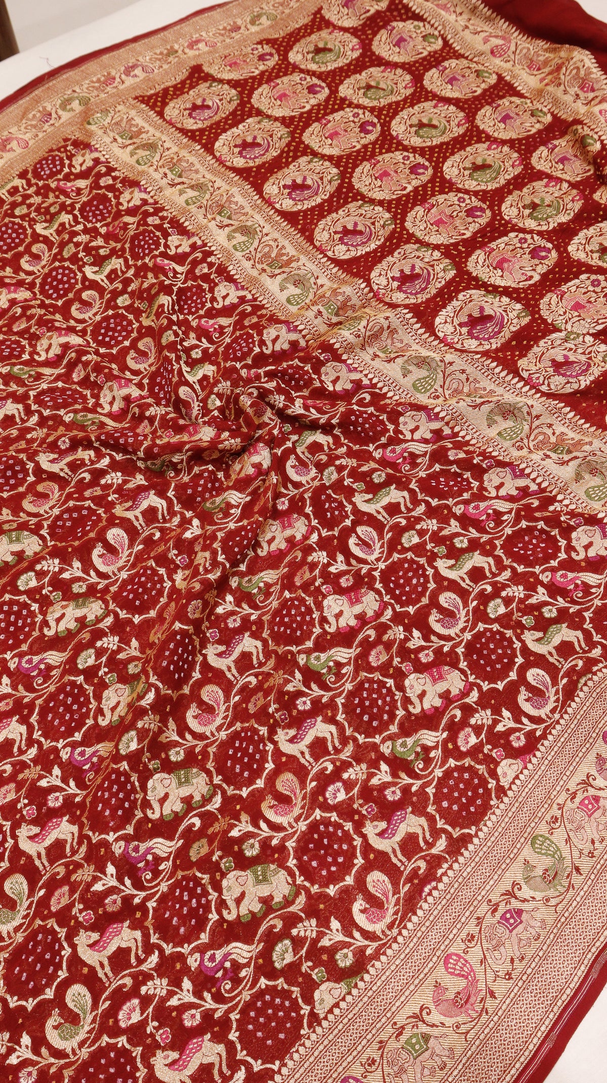 Handwoven Bandhej Khaddi Georgette Saree