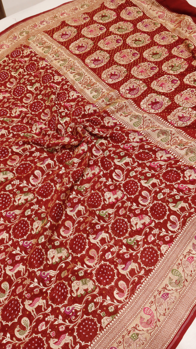 Handwoven Bandhej Khaddi Georgette Saree