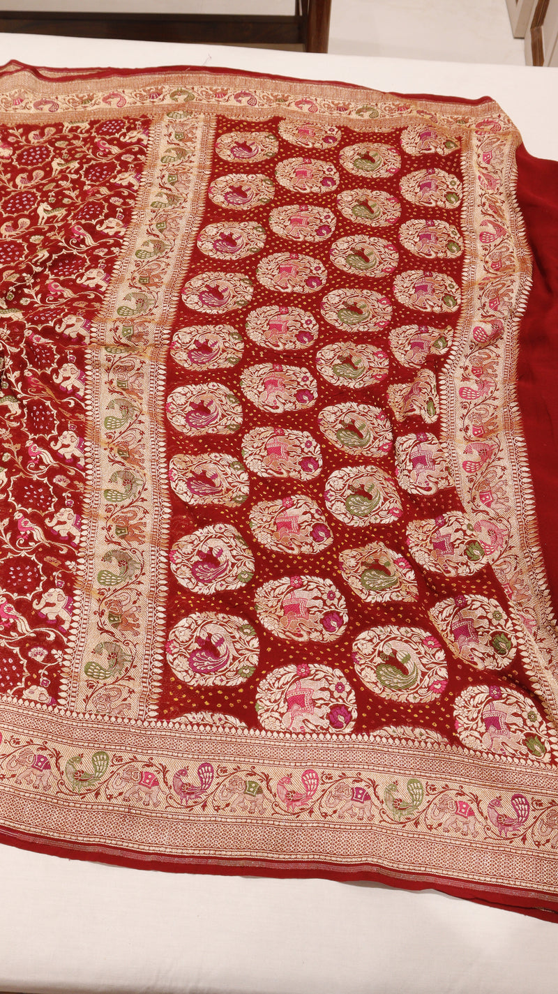 Handwoven Bandhej Khaddi Georgette Saree
