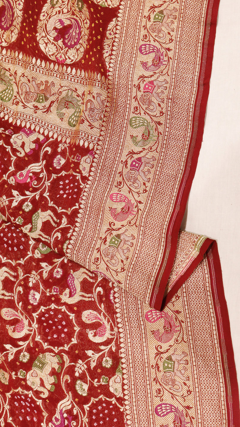 Handwoven Bandhej Khaddi Georgette Saree