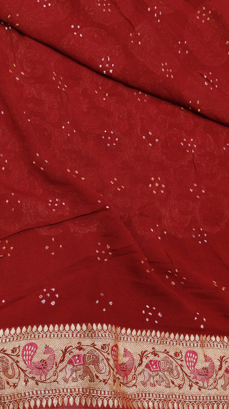 Handwoven Bandhej Khaddi Georgette Saree