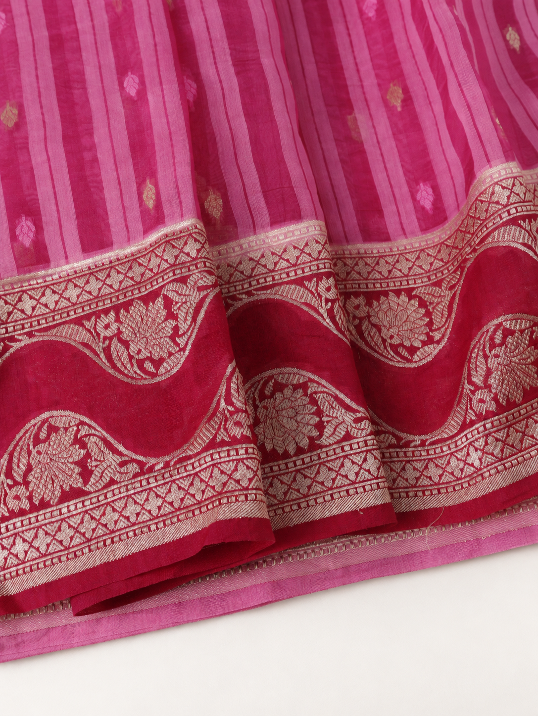 Bright Pink Khaddi Georgette Banarasi Saree With Pink Stripes