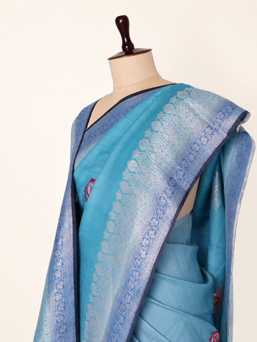 Neel Gulab Steel Blue & Aqua Banarasi Saree