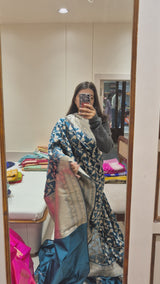 Classic Banarasi Katan Silk Jaal Saree in Forest Green