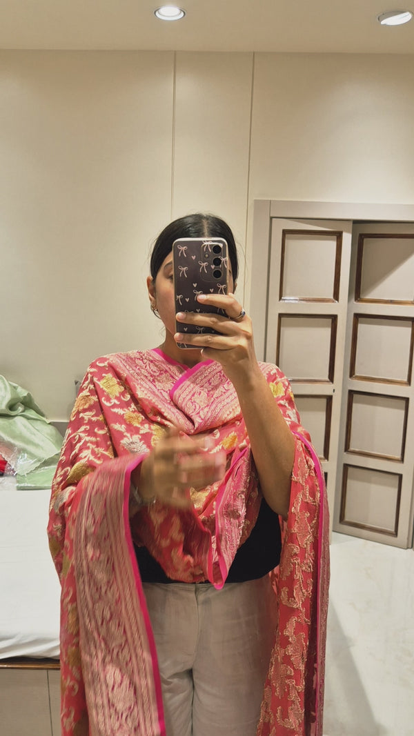 Handloom Pure Khaddi Georgette Dupatta with Handbrush Art