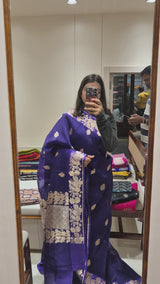 Deep Purple Kora Silk Saree with Satin Silk Border
