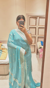 Handloom Pure Khaddi Georgette Saree in Beach Blue