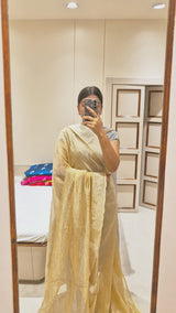 Pure Crush Tissue Saree In Butter Yellow