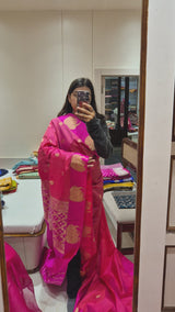 Handloom Pure Katan Silk Saree with Pichwai Cow Border