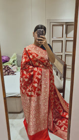 Handloom Pure Katan Silk Saree In Ferrari Red
