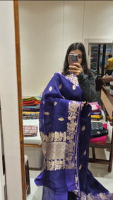 Deep Purple Kora Silk Saree with Satin Silk Border