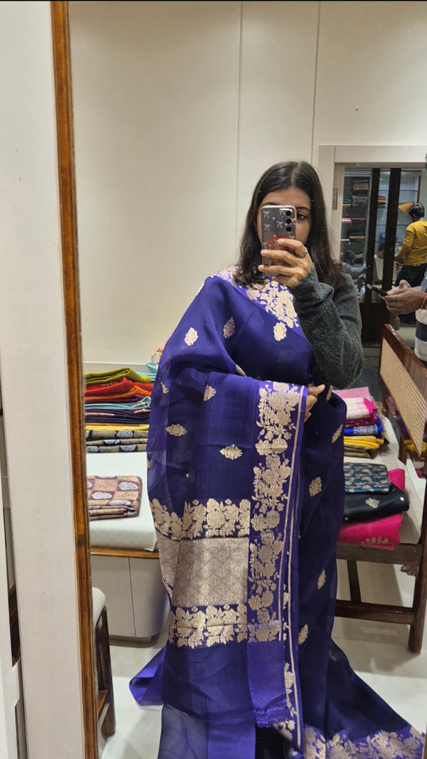 Deep Purple Kora Silk Saree with Satin Silk Border