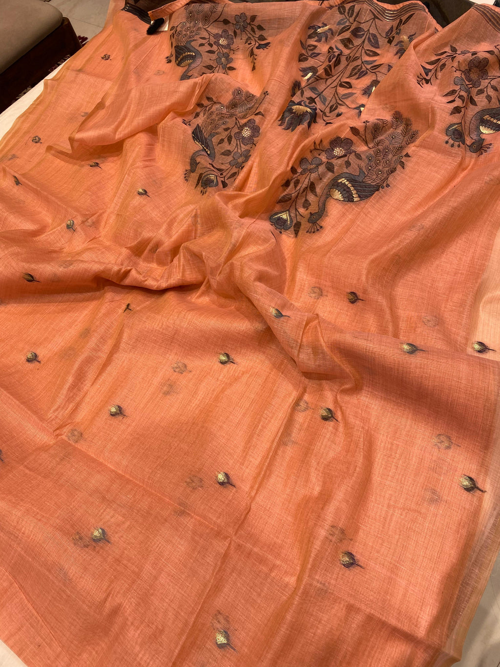 Soft Peach Semi-Muslin Saree