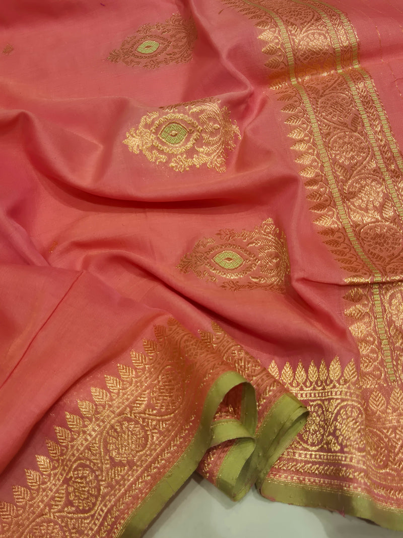 Handloom Moonga Silk Dupatta - Candy Pink with Parrot Green Border