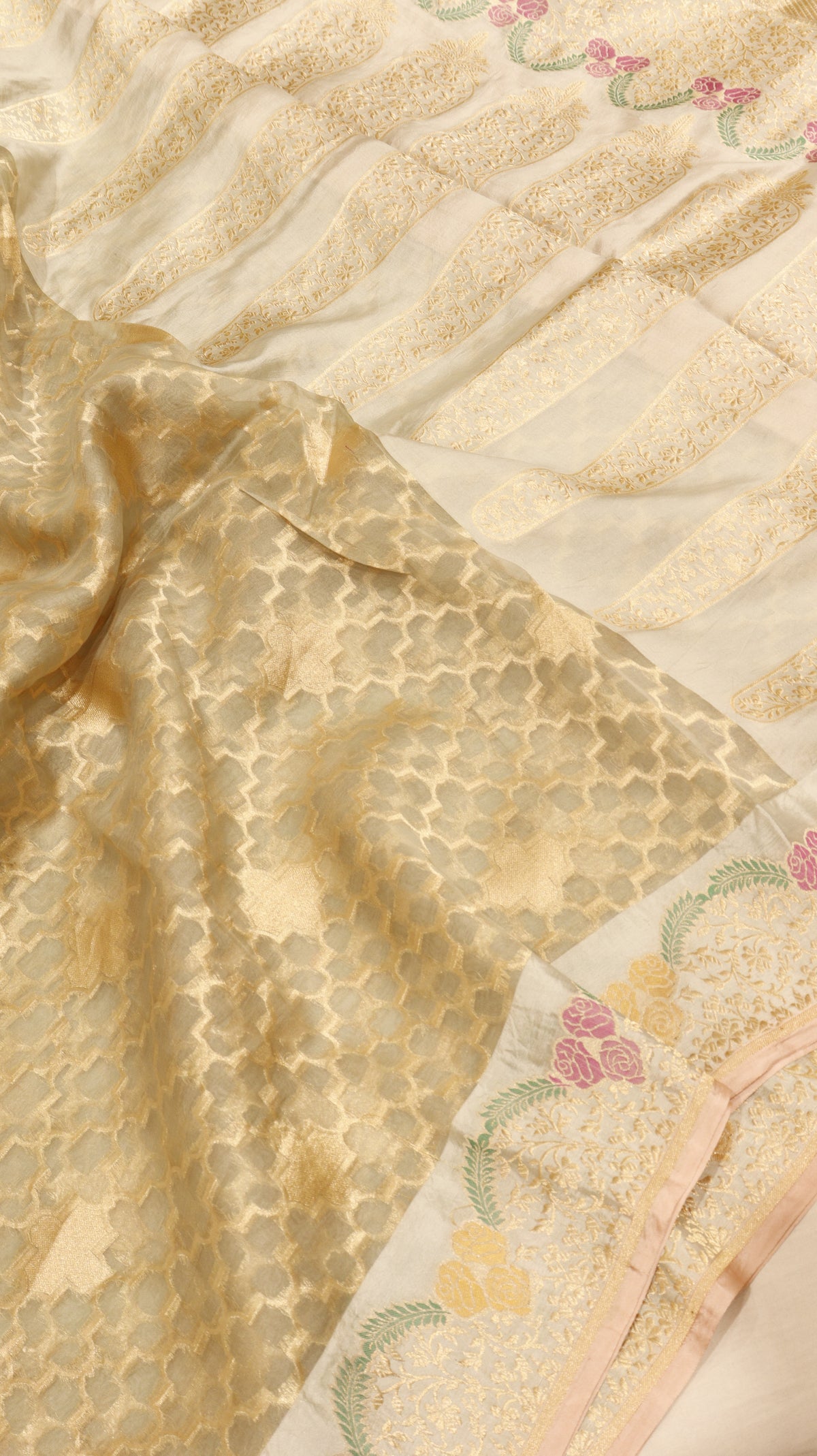 Handloom Kora Silk Saree with Katan Border
